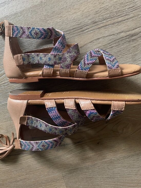 Sundance Catalog laidbacklondon Lauri Flat Leather Sandal Beaded Purple Multi 38